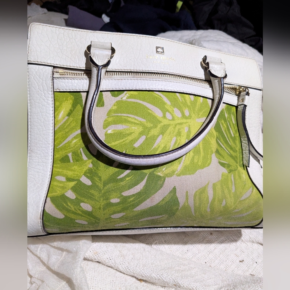 Kate Spade Perri Lane Romy Magnolia White/Green Leather Satchel